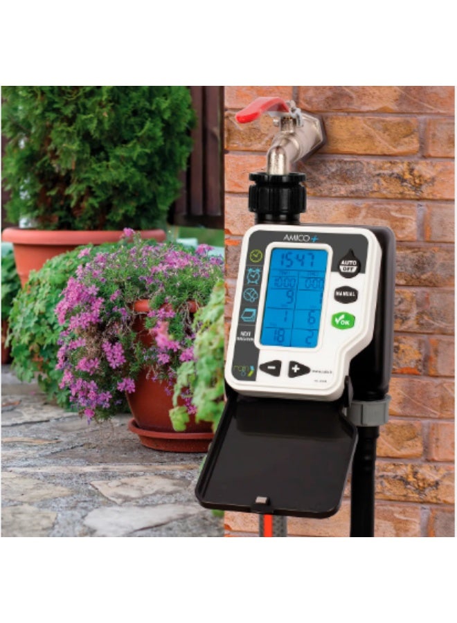 رين مؤقت صنبور رقمي مزدوج المنافذ Rain Amico+2، يعمل بالبطارية، مثالي لأنظمة الري المنزلية والحدائق. - Image 2